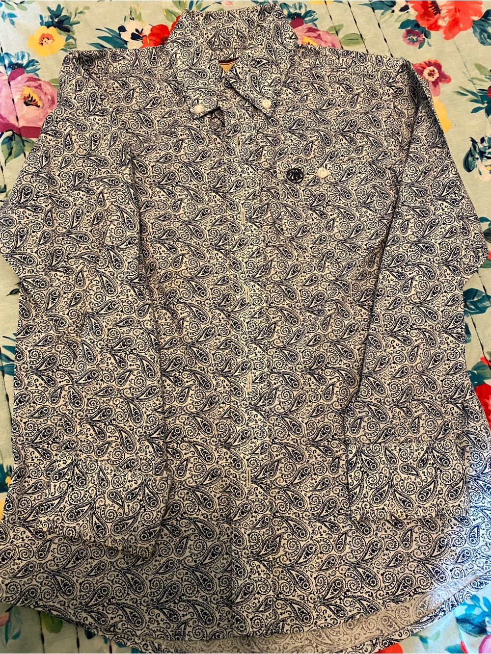 Wrangler Navy Paisley Long-Sleeve Button-Down Shirt